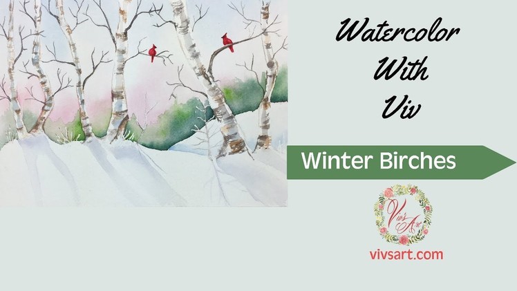 How To Paint An Easy Snowy Winter Scene With Birches in Watercolor