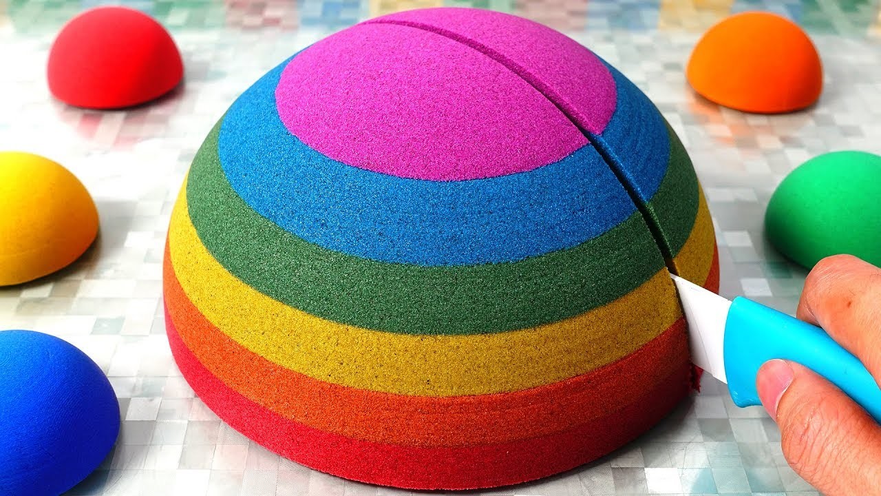 Kinetic Sand Cutting Rainbow Ball DIY How to make Learn Colors for Kids
