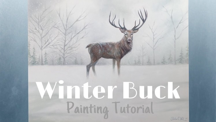Snowy Winter Deer Oil Painting Landscape (Tutorial) - By Artist, Andrea Kirk | The Art Chik