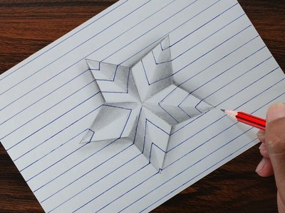 Very Easy!! 3D Star on Line Paper - Trick Art Drawing