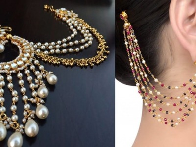 Beautiful earrings with back chain design ideas for Indian wear.Kundan earrings design ideas