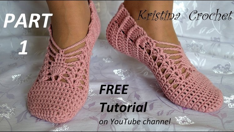 Crochet slippers Tutorial with pattern  PART 1  Heklane zepe 1.deo