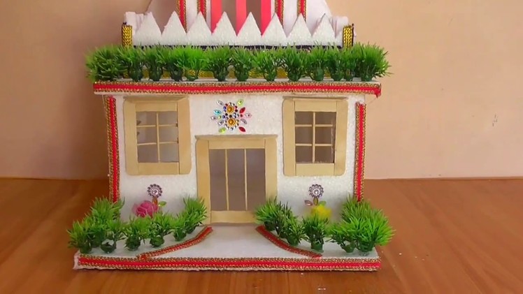 DIY - THERMOCOL HOUSE || HOW TO MAKE THERMOCOL MINI HOUSE FOR PROJECT || DIY  - GARDEN HOME DESIGN