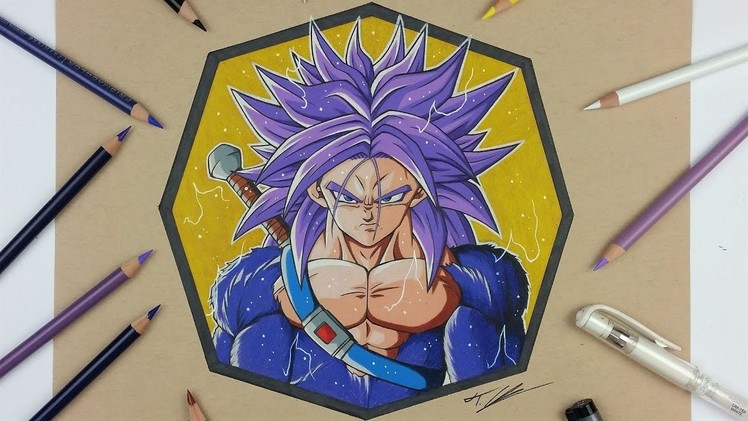 Drawing FUTURE TRUNKS SSj4 with PRISMACOLOR Pencils on TONED TAN Paper! | TolgArt