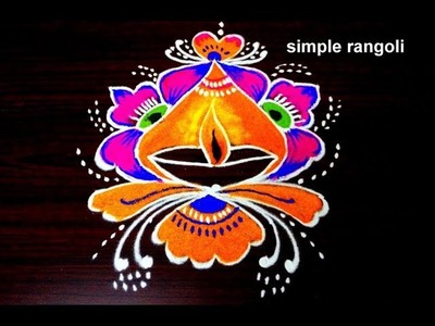 Easy rangoli designs with colours || simple deepam kolam || friday muggulu with dots