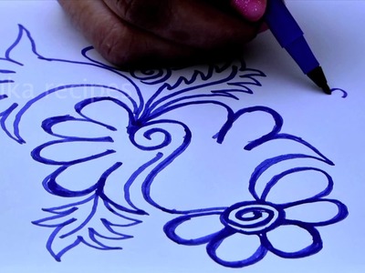Freehand Colorful Flower Rangoli Designs With Sketch Pens | Simple Kolam Designs WithOut Dots Muggu