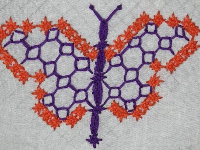 Hand Embroidery : Design of Gingham. Chicken Scratch Embroidery ( Butterfly )
