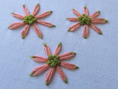 Hand Embroidery | Double Color Lazy Daisy Stitch With French Knot | Hand Embroidery Designs #11