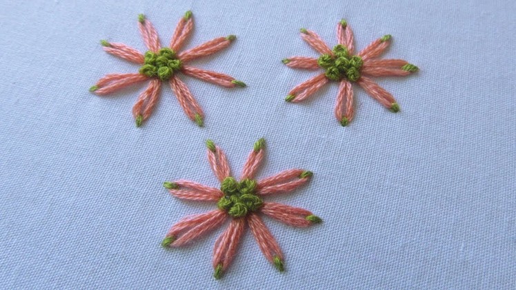 Hand Embroidery | Double Color Lazy Daisy Stitch With French Knot | Hand Embroidery Designs #11