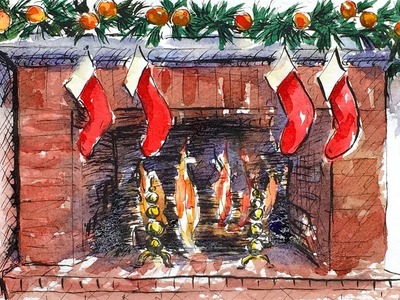 Hearth Christmas Card Painting Tutorial with Printable