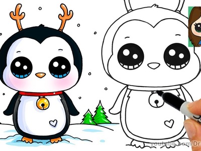 How to Draw a Cute Penguin for Christmas Easy