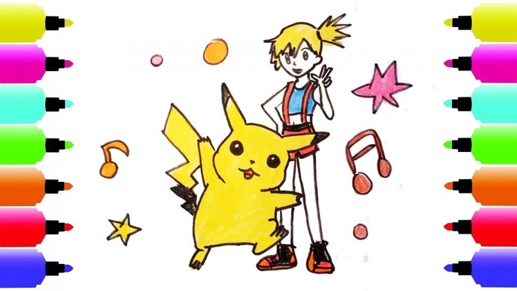 How to Draw Pikachu and Kasumi step by step - learn colors for children (pokemon)