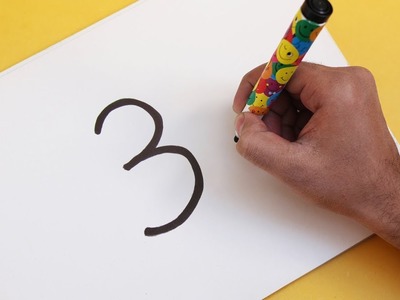 How to turn Number 3 into a Cartoon Christmas SNOWMAN ! Fun with Number Drawing for kids