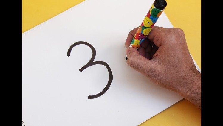 How to turn Number 3 into a Cartoon Christmas SNOWMAN ! Fun with Number Drawing for kids