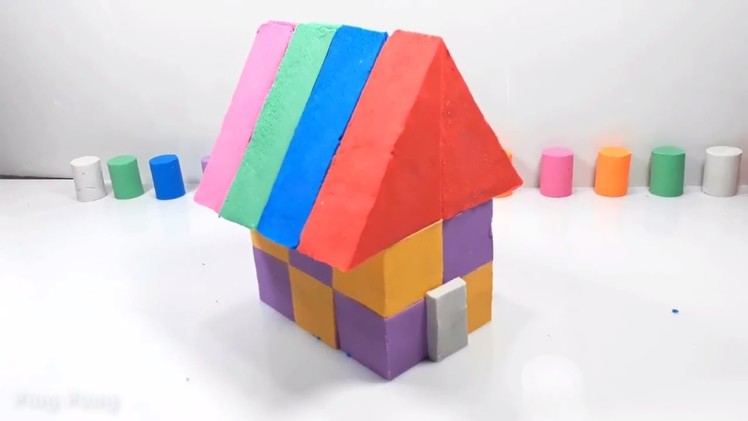 Learn colors kinetic sand how to make rainbow house DIY