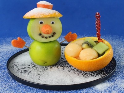 Lovely Christmas Snowman Apple Orange & Kiwi Carving Art of Fruit Design GARNISH