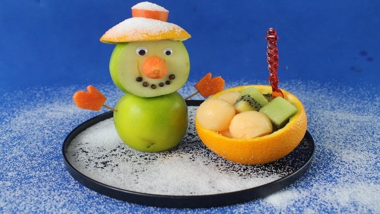 Lovely Christmas Snowman Apple Orange & Kiwi Carving Art of Fruit Design GARNISH
