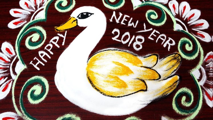 New year bird rangoli design 2018 - new year kolam designs with birds - freehand muggulu