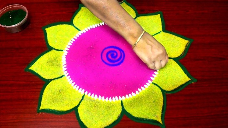 New year rangoli designs simple and easy - colour kolam for new year - Rangoli for Competition
