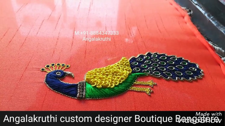 Peacock Thread work embroidery designs by Angalakruthi boutique Bangalore