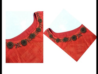 Zardosi flower stitching on boat neck | Aari. Maggam Work | Hand stitches