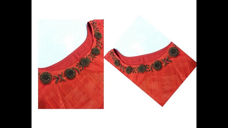 Zardosi flower stitching on boat neck | Aari. Maggam Work | Hand stitches
