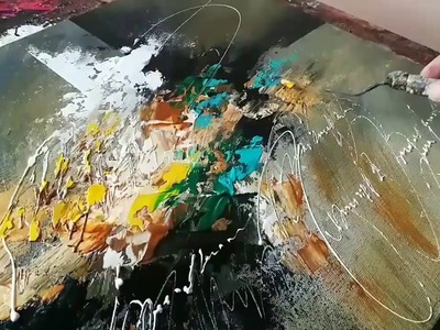 Abstract painting. Blending with palette knife and brush in Acrylics. Demonstration