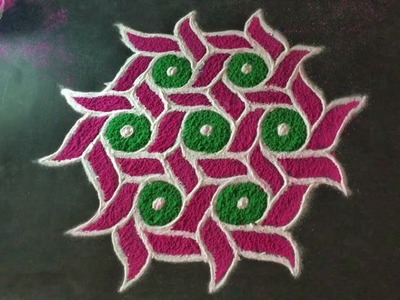 Easy Rangoli Design with colours for festival and Competition 11x6