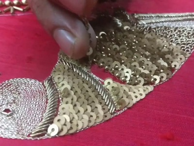 Golden parrot embroidery design on a Saree