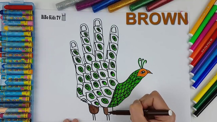 How To Draw Peacock Using Hand ???? Learn To Color For Kids ???? Drawing Animals For Kids