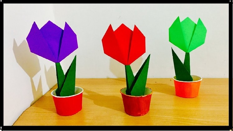 How to make origami Paper Tulip flowers | Flower bouquet for home decoration | Easy kids craft