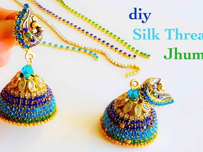 How To Make Silk Thread Designer Jhumkas||Making Silk Thread Jhumkas with Stone chains