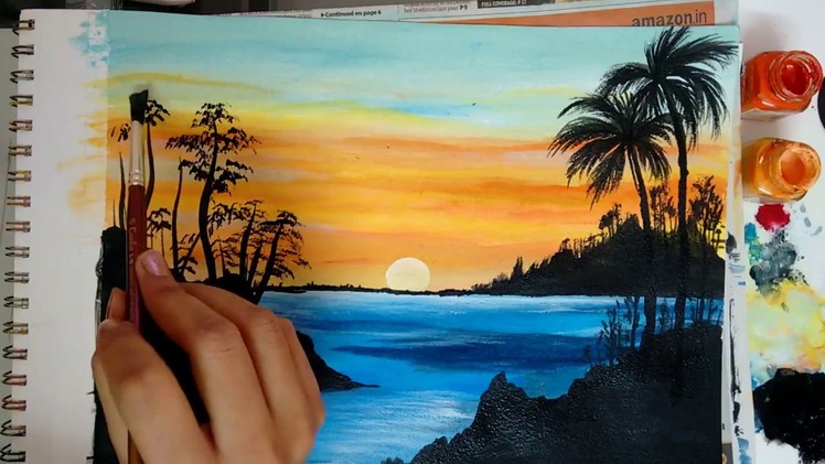 How to paint a beautiful scenery painting - Sunrise | Acrylic Landscape Painting | Simple & Easy