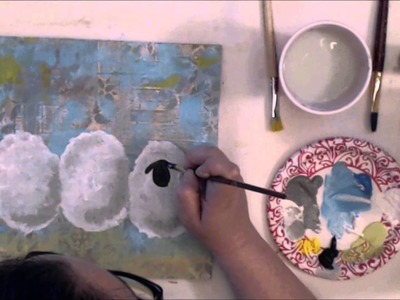 Mixed media painting tutorial-spring sheep part two