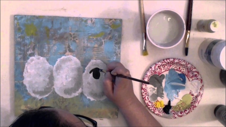 Mixed media painting tutorial-spring sheep part two