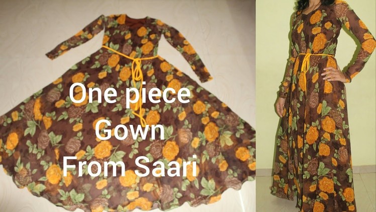 One Piece Full Flare Floor length  Umbrella gown (from saari) cutting,stitching DIY
