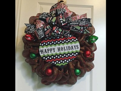 Red Green Black and White Happy Holiday multi loop wreath