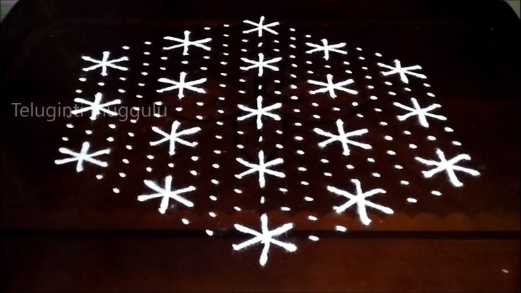 Star flowers kolam designs with19-10 middle | chukkala muggulu with dots| rangoli design