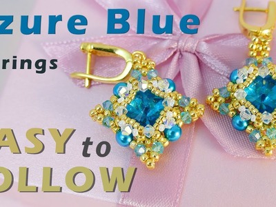 Tutorial Azure Blue earrings with 12 mm rivolis