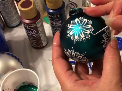Tutorial turquoise hand painted mandala glass ornament by Gitka Schmidtova