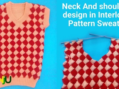 V Neck and shoulder design in Interlock sweater