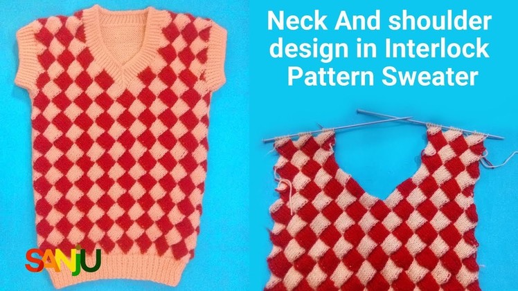 V Neck and shoulder design in Interlock sweater