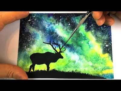 WATERCOLOR and ACRYLIC PAINTING Easy Tutorial landscape - HOW TO PAINT a Starry Night SKY