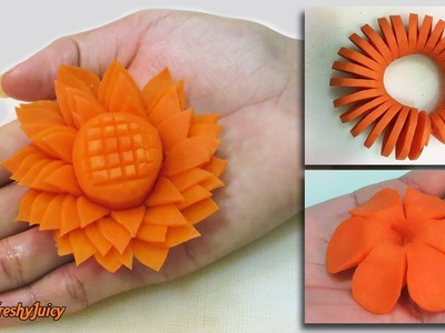 3 Amazing Carrot Garnishes for Food Designs & Decorations | Champey, Sunflower & Spiral Carving