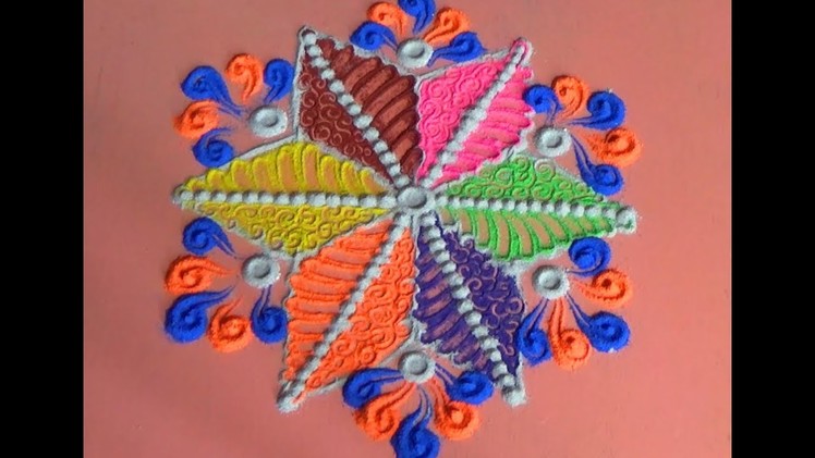 5x3 dotted creative rangoli design.Beautiful Kolam design with 5 dot