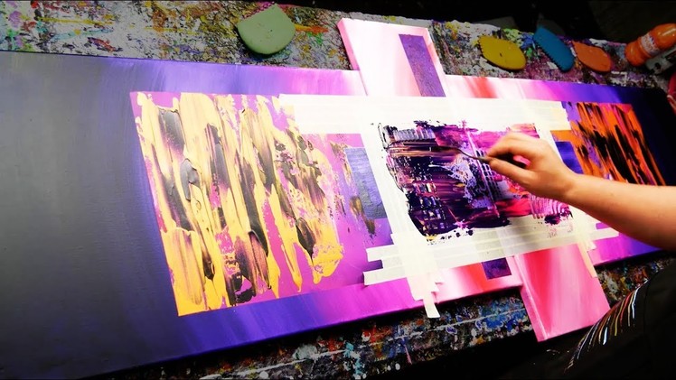 Abstract Painting Demonstration in Acrylics using masking tape knife and splatter - Rubus