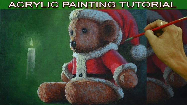 Acrylic Painting Tutorial Still Life with Santa Claus Teddy Bear for Christmas by JM Lisondra