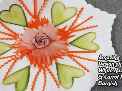 Amazing Design of Red, White Radish & Carrot Flower Garnish | Vegetable Rose Decoration DIY