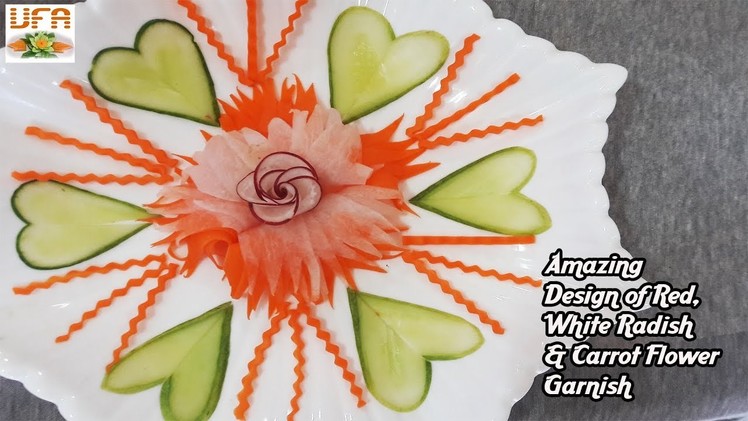 Amazing Design of Red, White Radish & Carrot Flower Garnish | Vegetable Rose Decoration DIY
