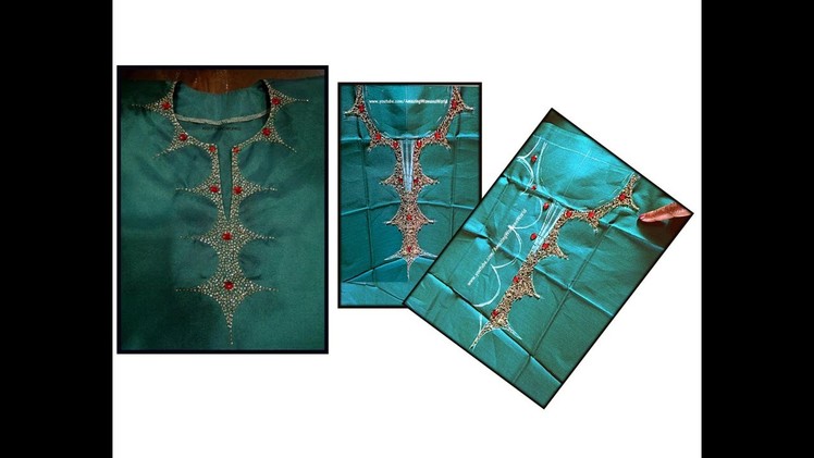 Beads Kundans neck design Churidar.Kurti making at home -Simple & EASY | Aari.maggam hand Embroidery